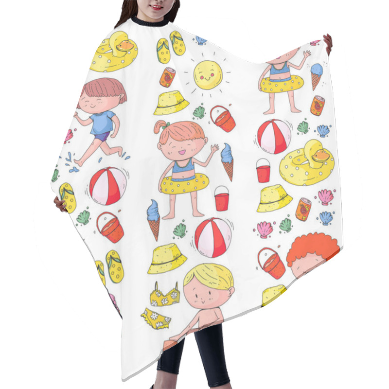 Personality  Kids On Happy Summer Holiday. Beach, Travel Adventures Hair Cutting Cape