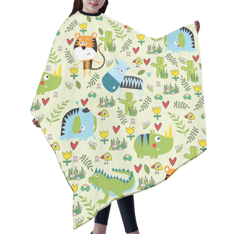 Personality  Seamless Pattern With Animals Hair Cutting Cape