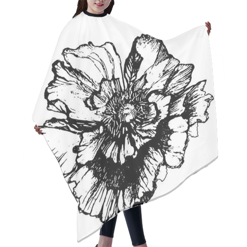 Personality  Flower Poppies. Detailed Sketch Hair Cutting Cape