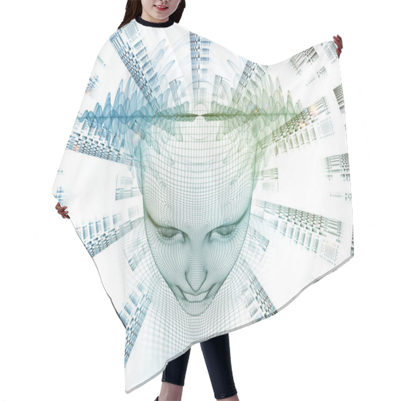 Personality  3D Rendering - Mind Field Series. Composition Of Head Of Wire Mesh Human Model And Fractal Patters Suitable As A Backdrop For The Projects On Artificial Intelligence, Science And Technology Hair Cutting Cape