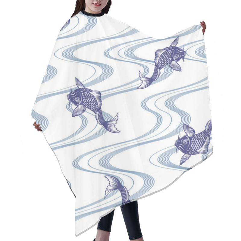 Personality  Seamless Pattern Of The Japanese-style Carp And Wave,I Described A Carp And A Wave In The Technique Of The Japanese Painting Hair Cutting Cape