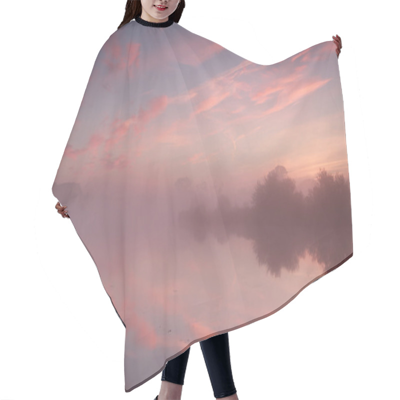 Personality  Dramatic Foggy Sunrise Over Wild Lake Hair Cutting Cape