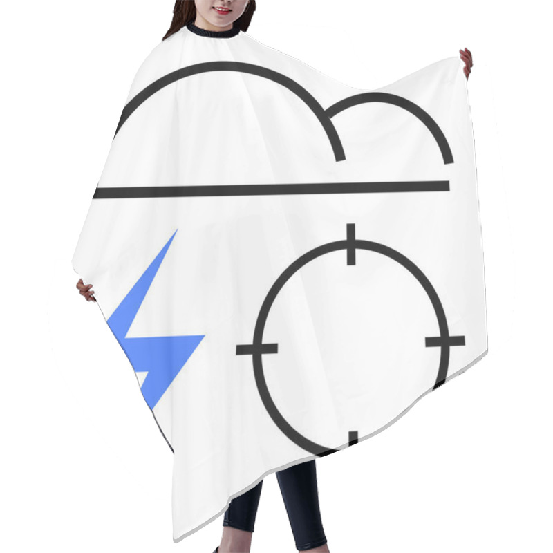 Personality  Cloud, Blue Lightning Bolt, And Target Reticle Represent Weather, Storm, And Precision. Ideal For Meteorology, Forecasting, Energy, Technology Navigation Warning Systems Environmental Studies Hair Cutting Cape