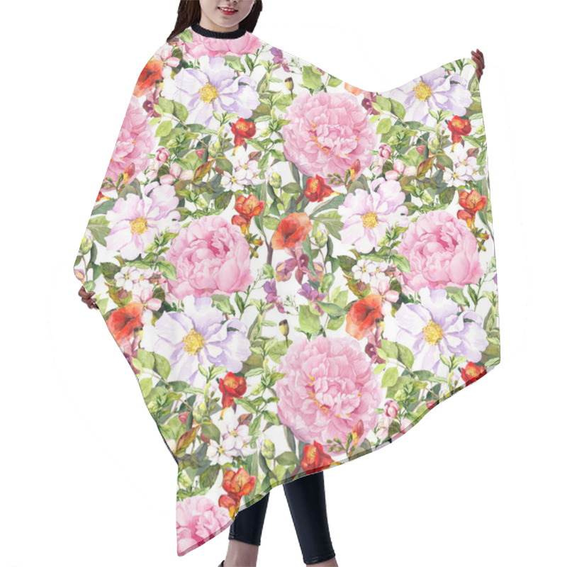 Personality  Summer Meadow - Flowers, Leaves, Grass. Seamless Retro Floral Pattern. Ditsy Watercolor Hair Cutting Cape