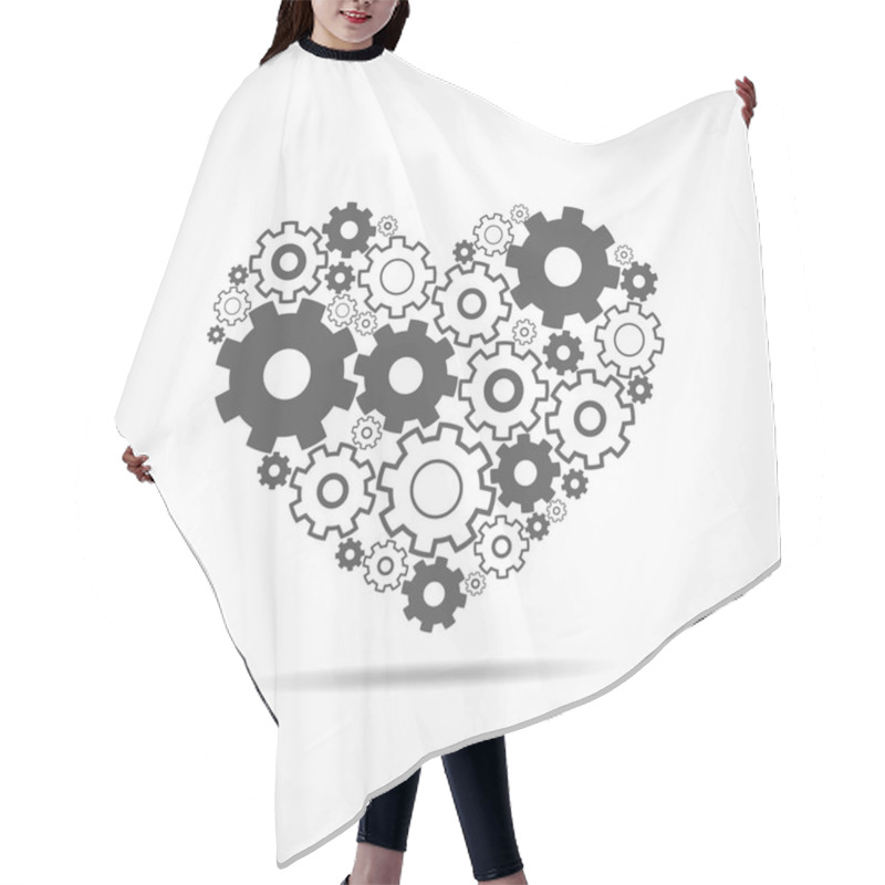 Personality  Mechanical Silhouette Of Human Heart Made With Gears. Vector Illustration. Hair Cutting Cape