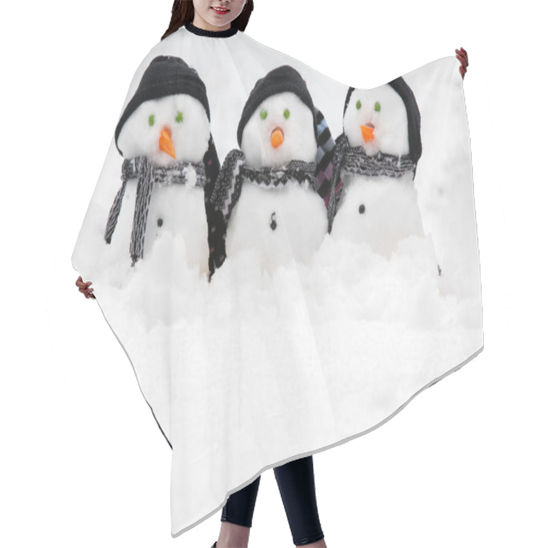 Personality  Three Cute Snowmen With Copy Space Hair Cutting Cape