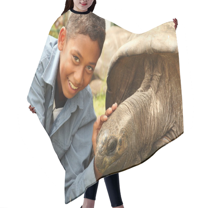 Personality  School Boy With Giant Tortoise Hair Cutting Cape