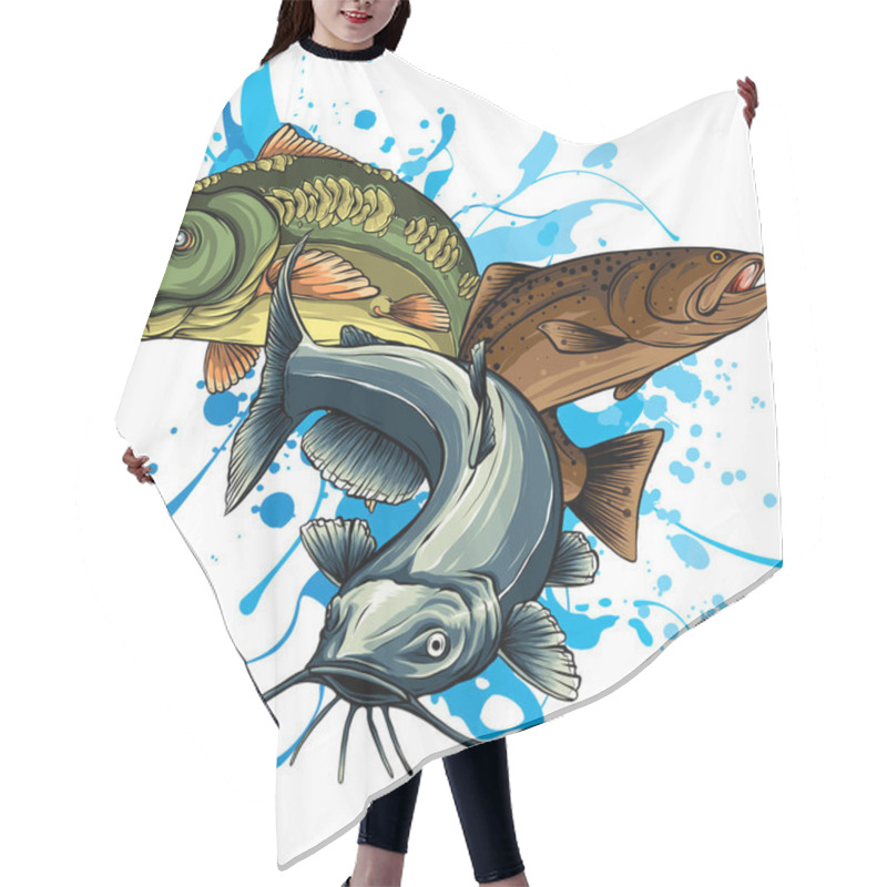 Personality  Vector Illustration Of Various Freshwater Fishes Hair Cutting Cape