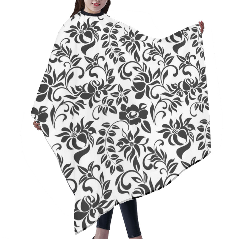 Personality  Seamless Pattern With Black Flowers On A White Background Hair Cutting Cape