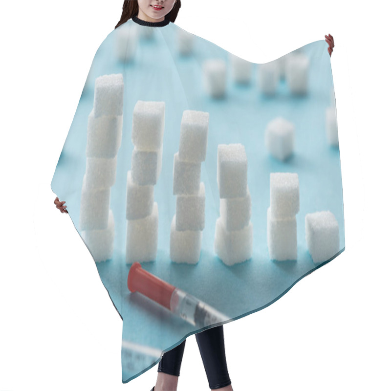 Personality  Sugar Stairs And Insulin Syringes On Blue Background Hair Cutting Cape