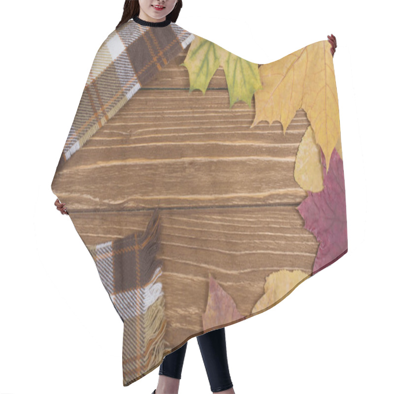 Personality  Cozy Checkered Scarf And Autumn Leaves Hair Cutting Cape