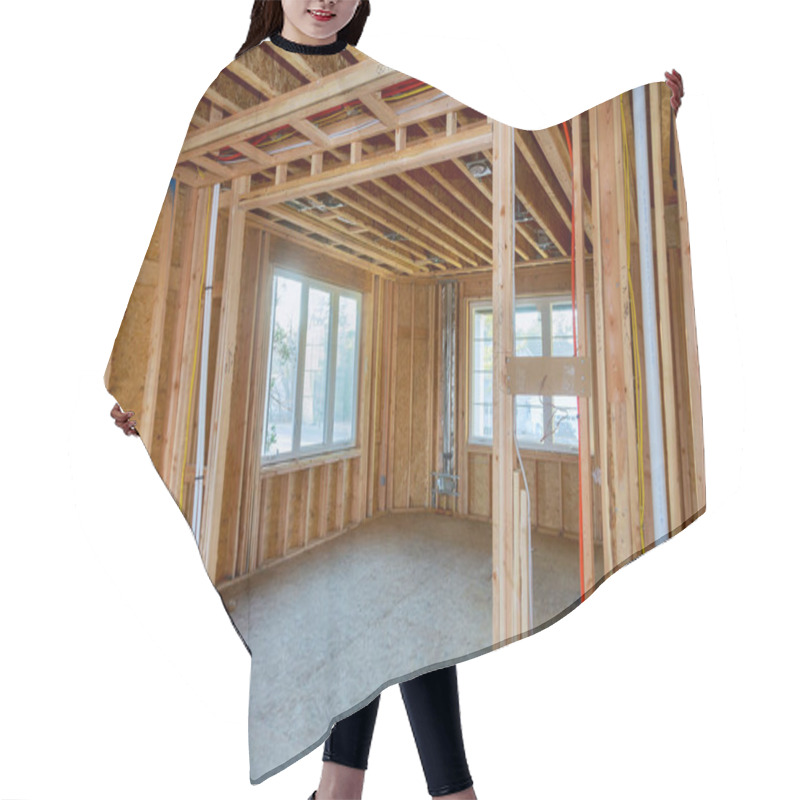 Personality  House In American Beams The View Of Interior Of Frame Under Construction Residential Home Hair Cutting Cape