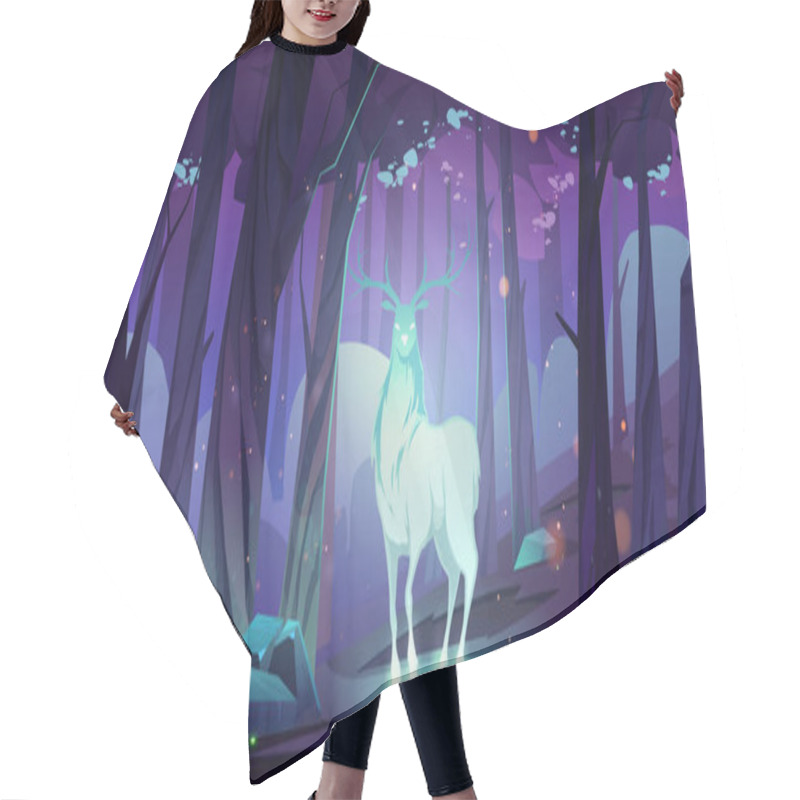 Personality  Mystical Glowing Deer In Forest At Night Hair Cutting Cape