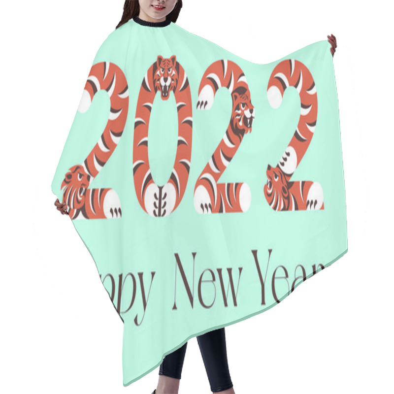 Personality  2022 Greeting Card Or Invitation Banner With Stilizated Tigers Hair Cutting Cape