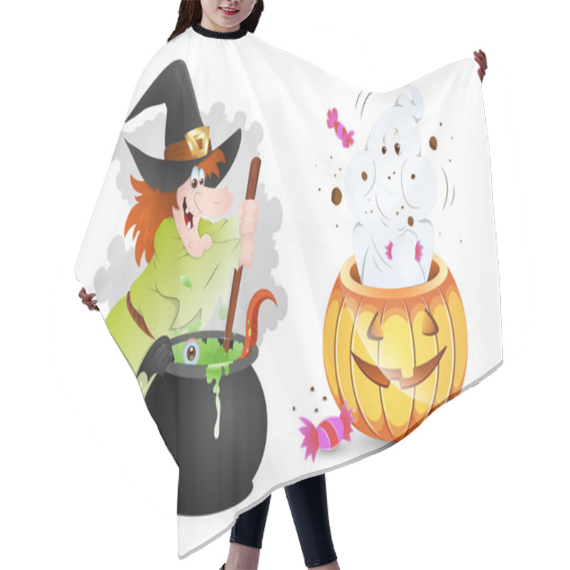 Personality  Funny Halloween Characters - Witch And Ghost Hair Cutting Cape