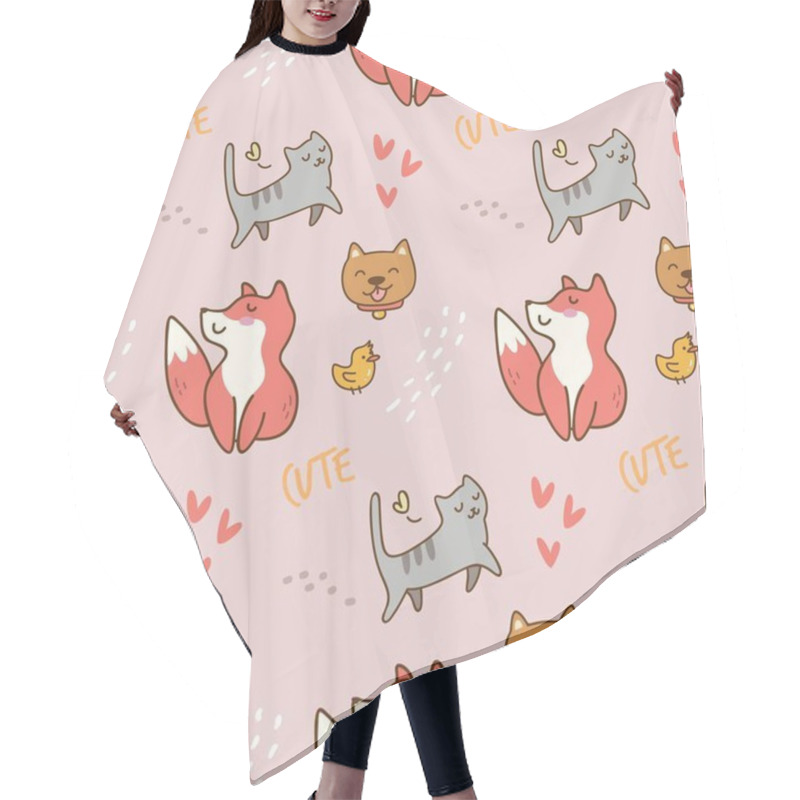 Personality  Seamless Pattern With Cute Cats And Foxes. Vector Illustration Hair Cutting Cape