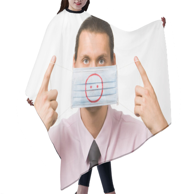 Personality  Man Holding Protective Mask Hair Cutting Cape