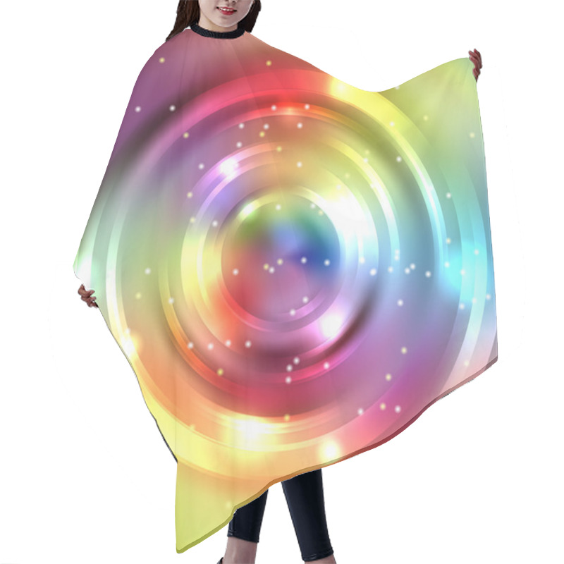 Personality  Abstract Background With Luminous Swirling Backdrop. Vector Infinite Round Tunnel Of Shining Flares. Colorful Background. Rainbow-colored. Red, Yellow, Blue, Pink, Purple, Green Colors. Hair Cutting Cape