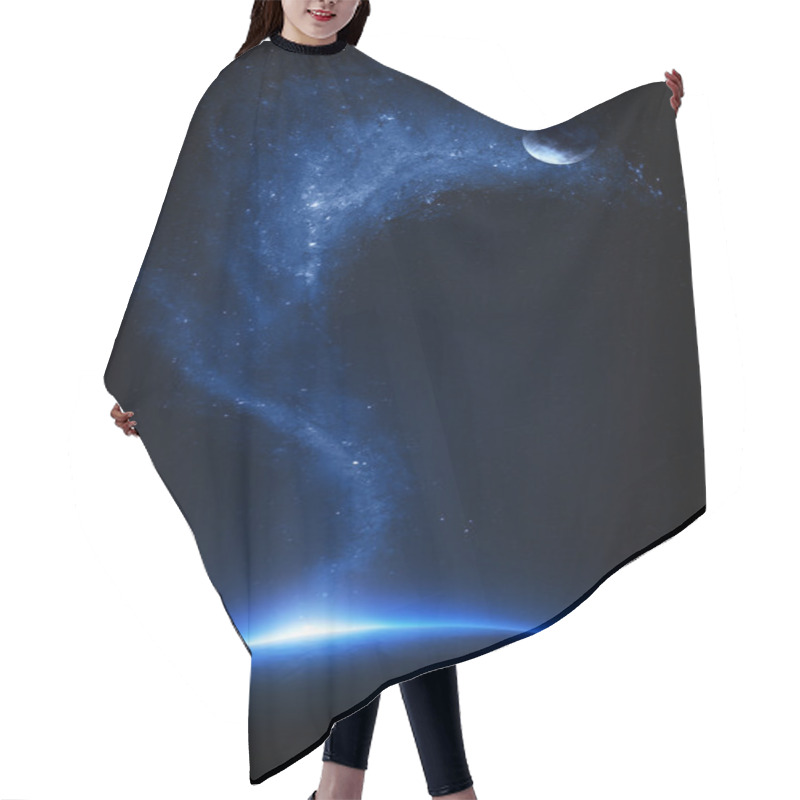 Personality  Earth And Moon Interconnected With Starfield Hair Cutting Cape