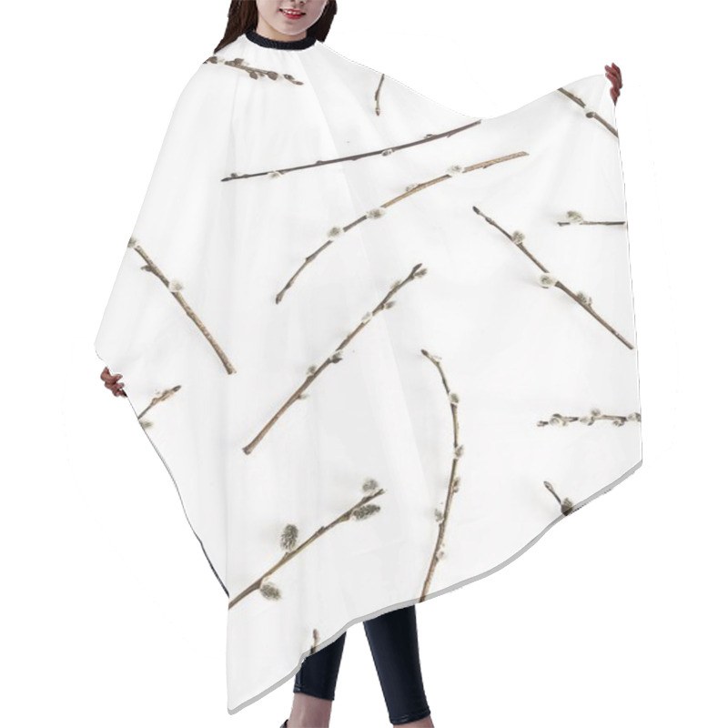 Personality  Willow Branches Pattern On White Background. Flat Lay, Top View. Hair Cutting Cape