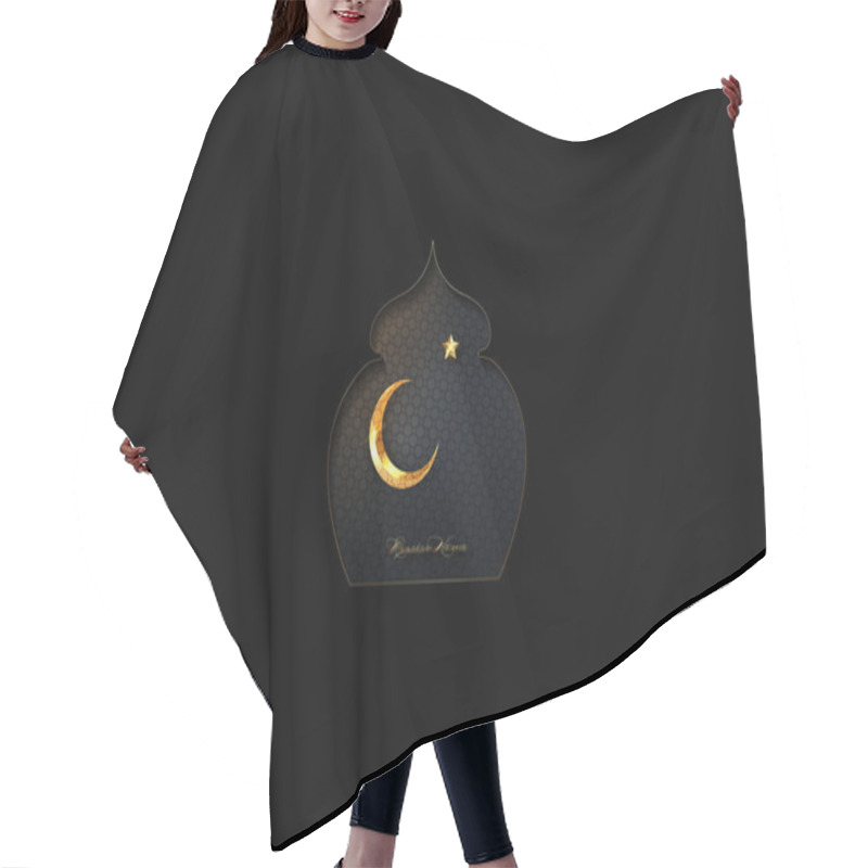 Personality  Ramadan Kareem 2021 Vector Greeting Card. Gold Half Moon And Star On Black Background. Golden Holiday Poster With Text, Islamic Symbol. Concept Muslim Religion Banner, Flyer, Arabic Party Invitation Hair Cutting Cape