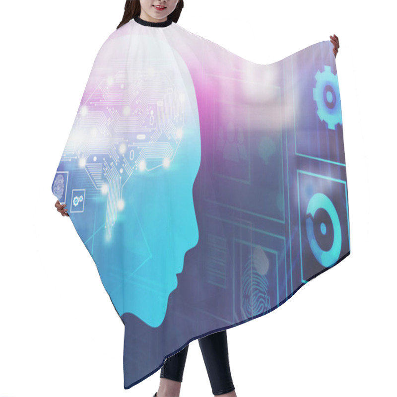 Personality  Man Head, AI Network And Icons Hair Cutting Cape