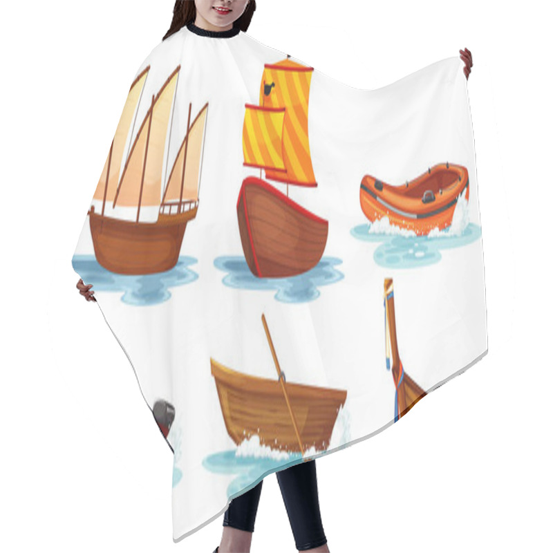 Personality  Set Of Different Kinds Of Boats And Ships Isolated Illustration Hair Cutting Cape