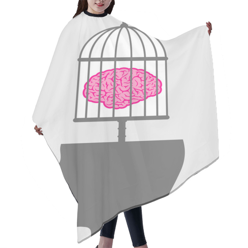 Personality  Caged Brain With A Male Head Hair Cutting Cape