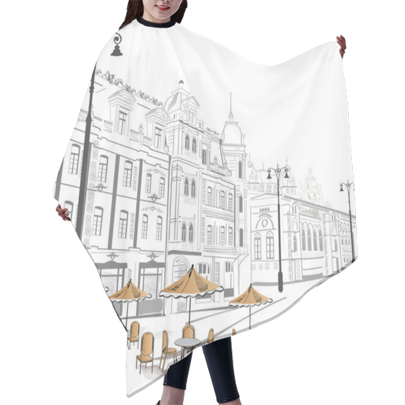 Personality  Series Of Old Streets With Cafes In Sketches Hair Cutting Cape