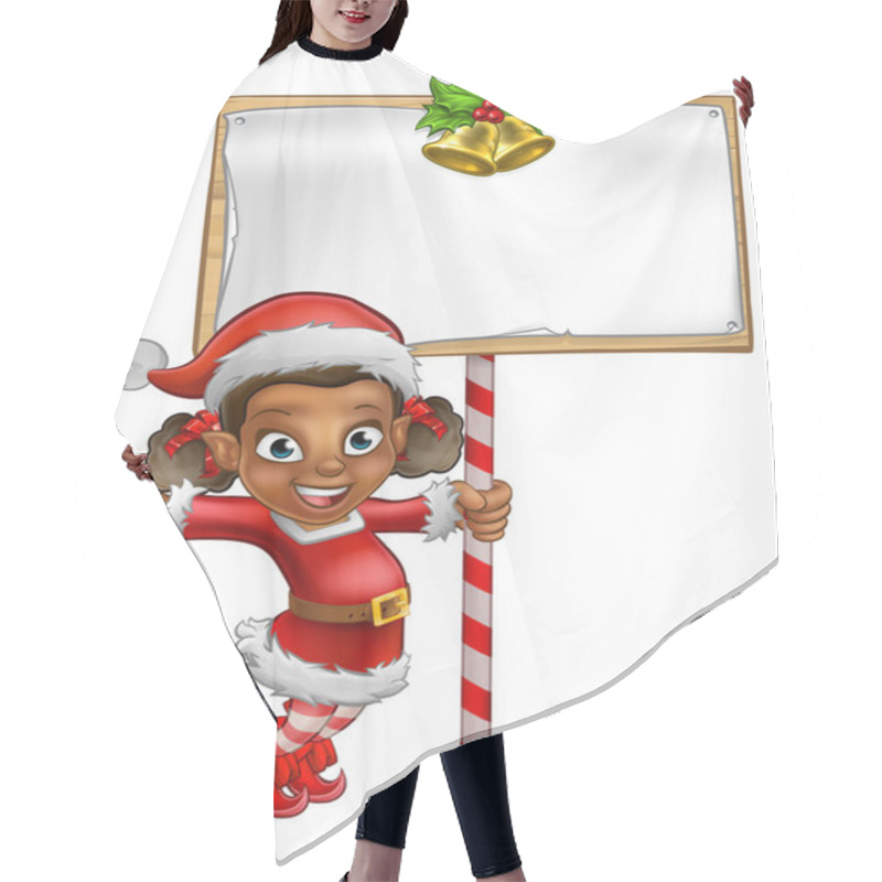 Personality  Cartoon Girl Christmas Elf Holding Sign Hair Cutting Cape