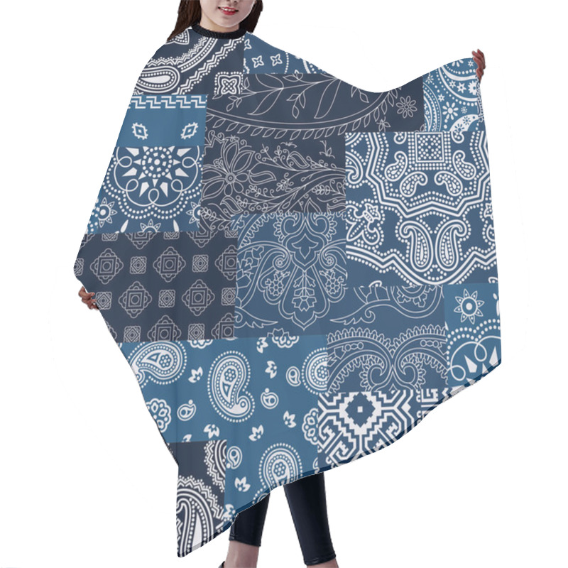 Personality  Bandana Kerchief Fabric Patchwork  Vector Seamless Pattern Wallpaper Hair Cutting Cape