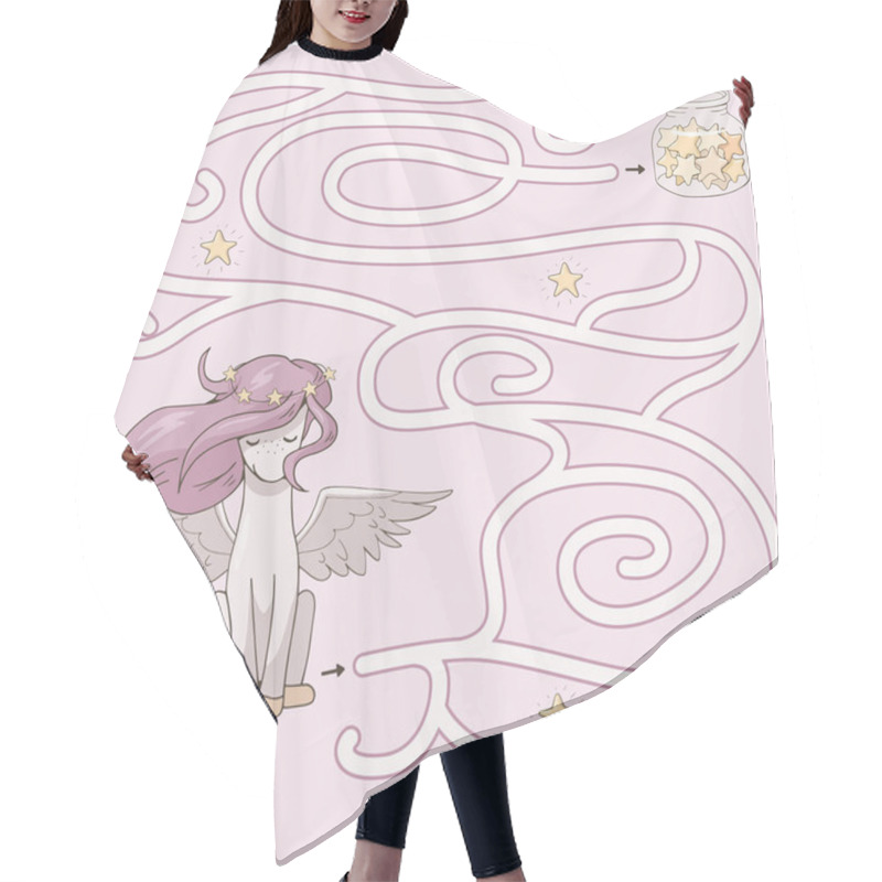 Personality  Labyrinth. Maze Game For Kids. Help Cute Cartoon Pegasus  Find Path To A Glass Jar With Stars. Fantasy Vector Illustration. Light Pink And Yellow Pastel Colors. Hair Cutting Cape