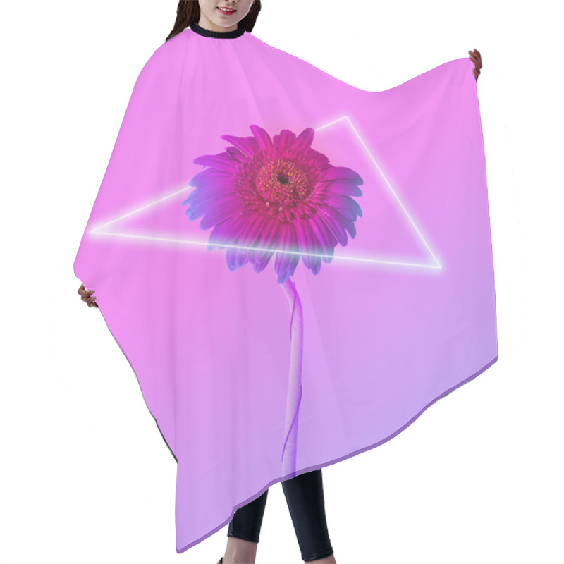 Personality  Minimal Retro Wave Concept Of Daisy Flower. Futuristic Neon Background. Hair Cutting Cape