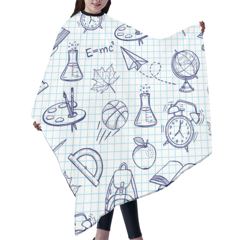 Personality  Hand Drawn Sketch With School Supplies Hair Cutting Cape