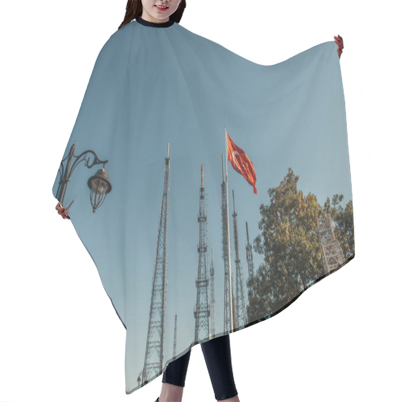 Personality  Turkish Flag And Forged Lantern Near Tv Towers Hair Cutting Cape