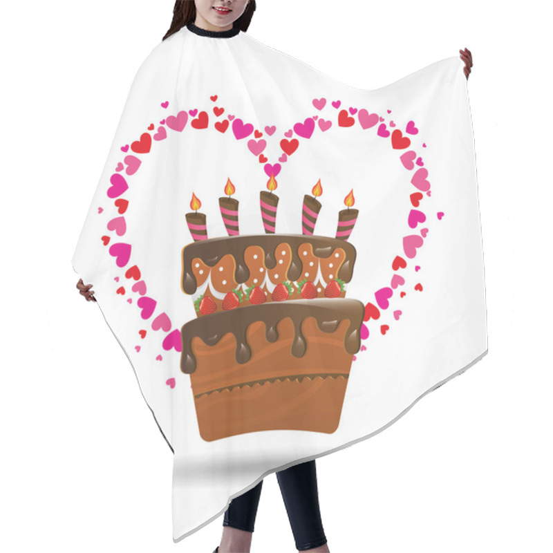 Personality  Heart Cartoon Cake Candles Strawberry And Cream Chocolate Icon Design Hair Cutting Cape