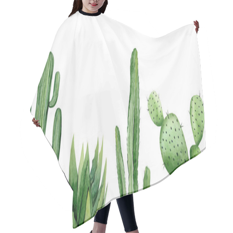 Personality  Green Cactus Set. Saguaro Cactus. Aloe Vera Plant. Greenery. Watercolour Illustration Isolated On White Background. Hair Cutting Cape