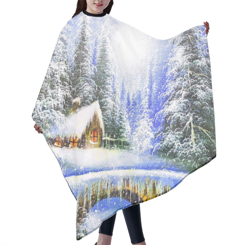 Personality  Texture Oil Painting, Impressionism  Winter Landscape Hair Cutting Cape