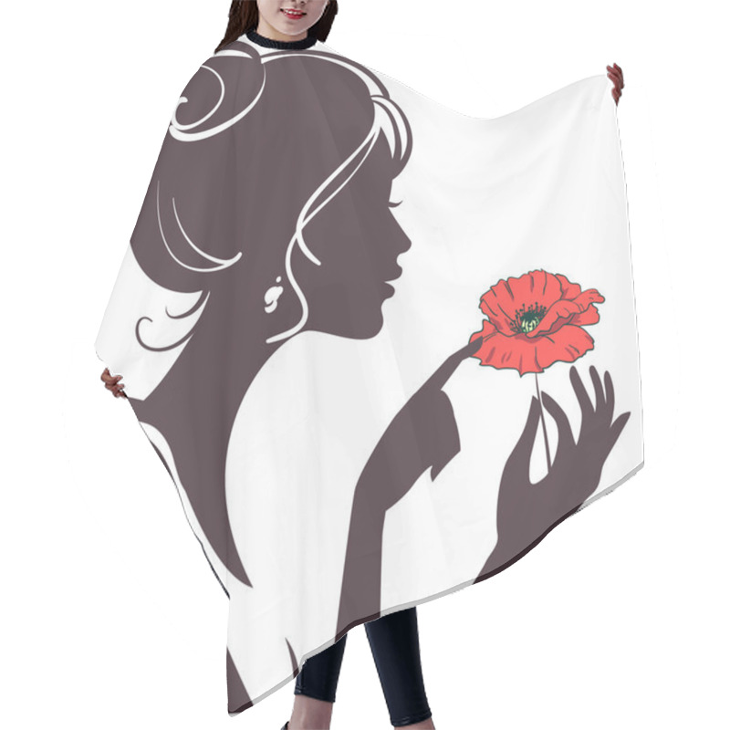 Personality  Beauty Girl Silhouette With Red Poppy Hair Cutting Cape