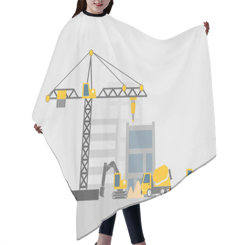 Personality  Construction Site With Construction Machines, Flat Design, Vector Illustration Hair Cutting Cape