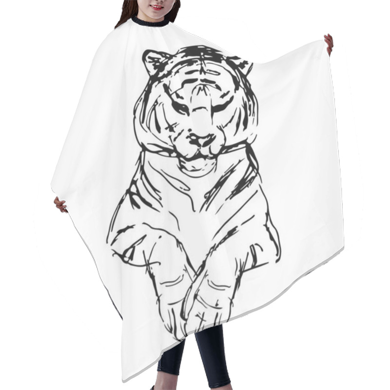 Personality  Tiger That Lies. Sketch. Vector Illustration Hair Cutting Cape