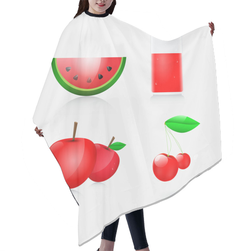 Personality  Vector Illustration Of Juice, Watermelon, Apple And Cherry Hair Cutting Cape