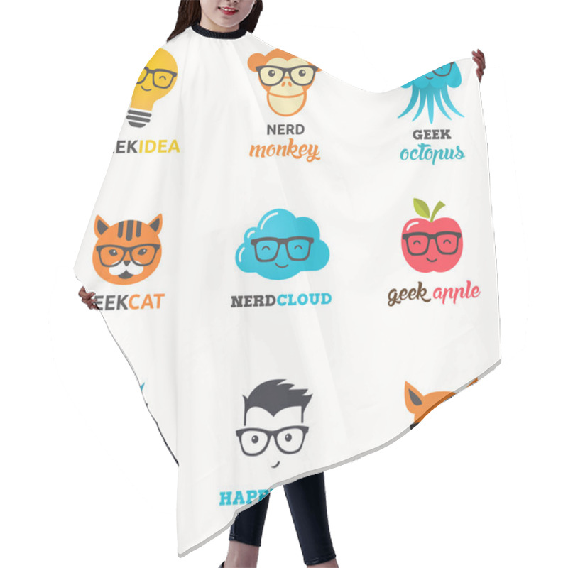 Personality  Geek, Nerd, Smart Hipster Icons - Animals And Symbols Hair Cutting Cape