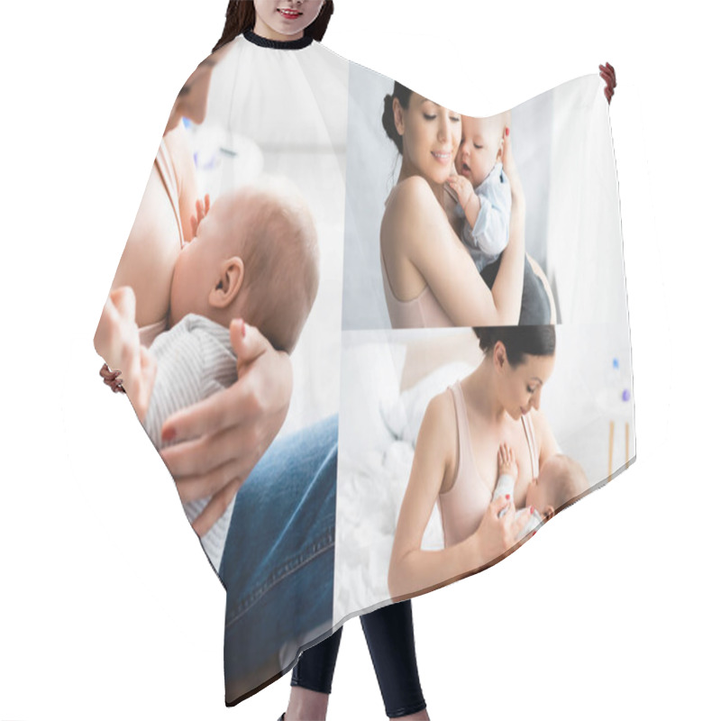 Personality  Collage Of Happy Mother Breastfeeding And Hugging Baby Boy  Hair Cutting Cape