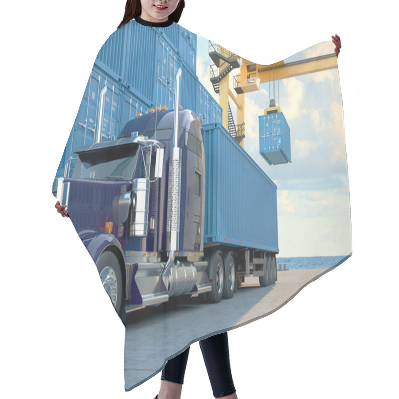 Personality  Truck With Containers. 3d Rendering Hair Cutting Cape