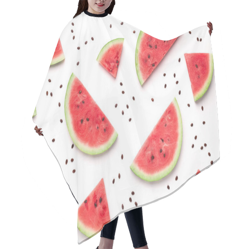 Personality  Sliced Watermelon And Seeds On White Background Hair Cutting Cape