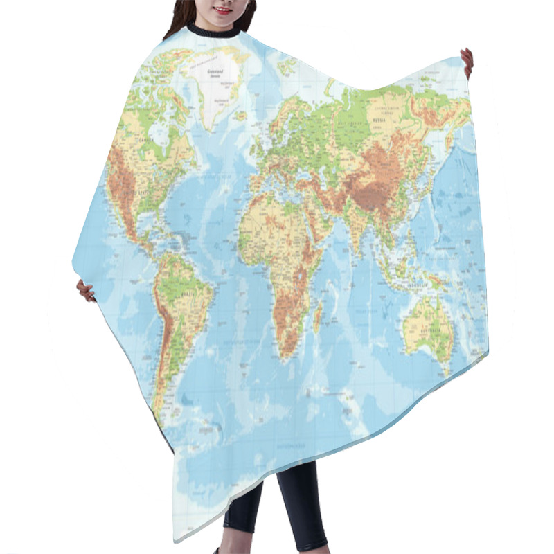 Personality  World Map - Physical Topographic - Vector Detailed Illustration Hair Cutting Cape