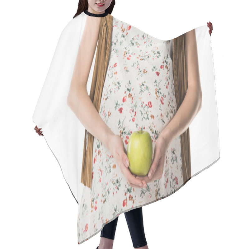 Personality  Cropped View Of Pregnant Woman Holding Green Apple Isolated On White Hair Cutting Cape