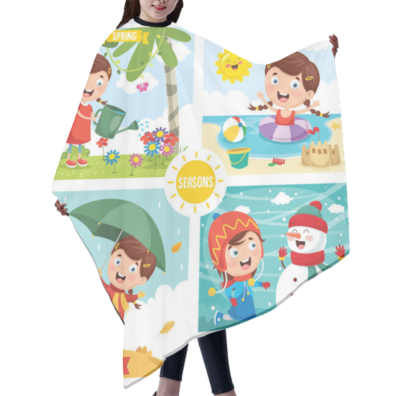 Personality  Vector Illustration Of Seasons Hair Cutting Cape