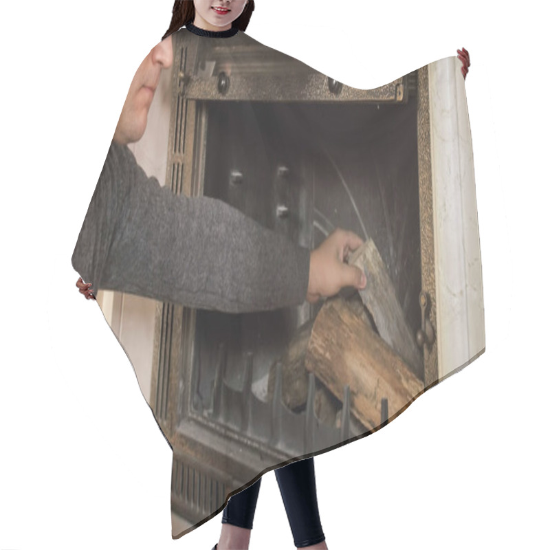 Personality  Closeup Image Of Young Man Throwing Wood In Fireplace Hair Cutting Cape